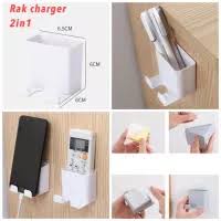 # HJ # Holder Remot Hp 2 in 1 Rak Colokan Charge HP Multifungsi Tempel Dinding Lem Super Kuat