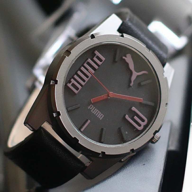 jam tangan puma pria leather super / jtr 1181 hitam coklat