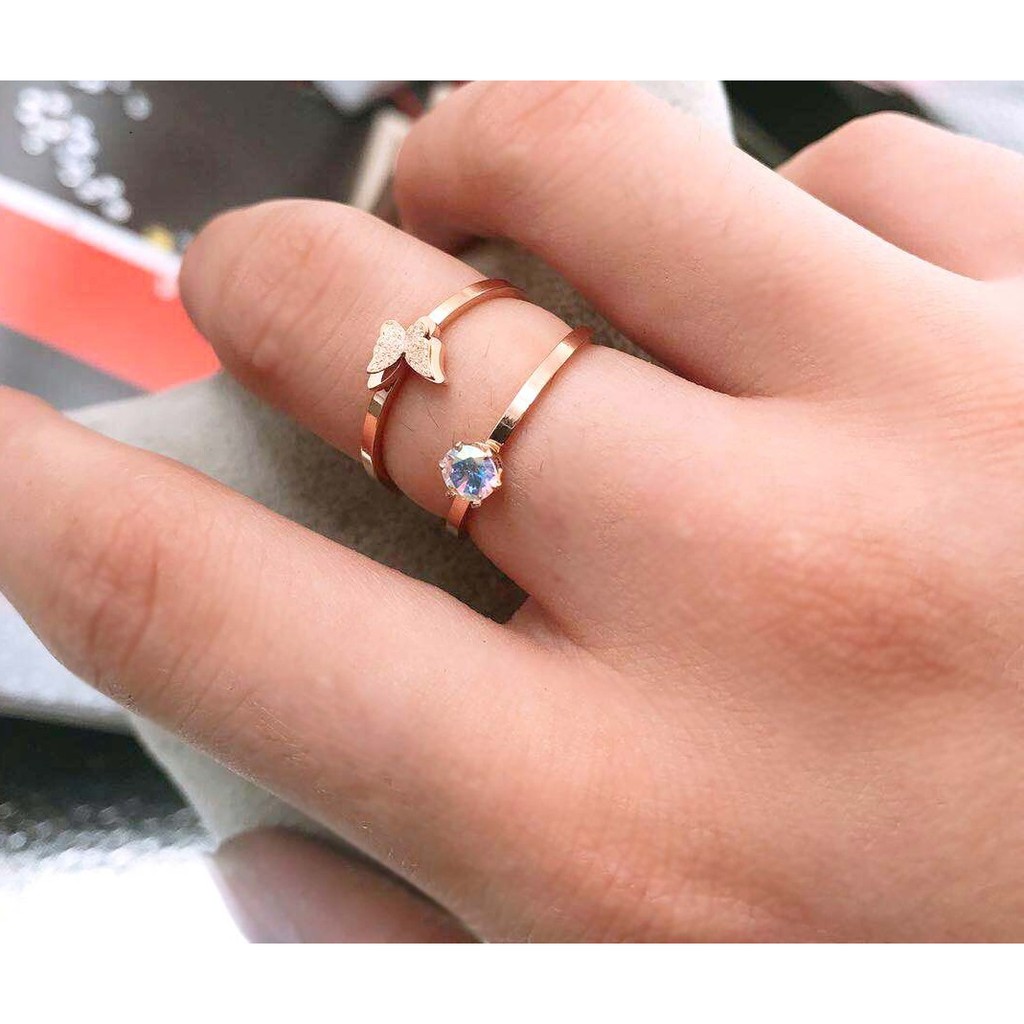 Cincin Titanium Mini Korea Wanita CK119 warna bisa untuk cincin kawin nikah fashion 2in1