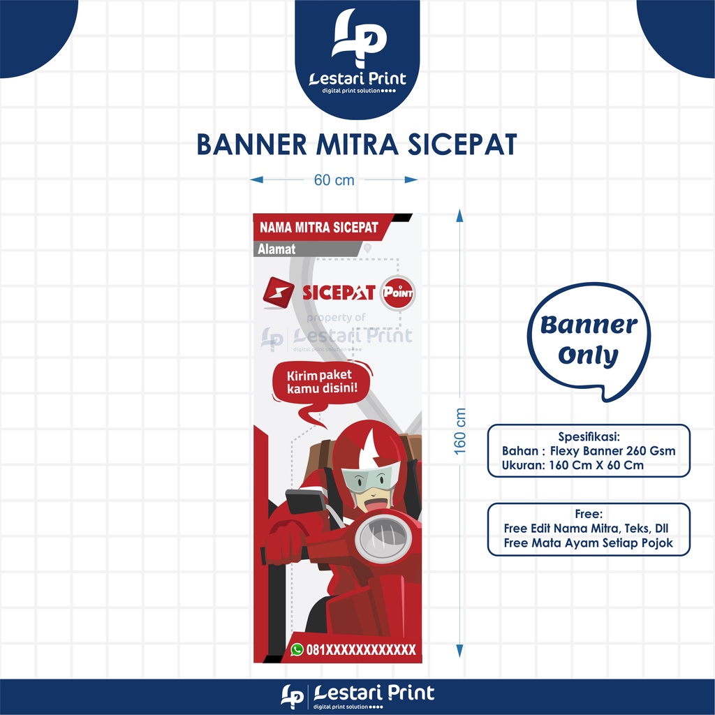 BANNER MITRA SICEPAT / SICEPAT POINT / 160 CM X 60 CM / BANNER ONLY / LESTARI PRINT