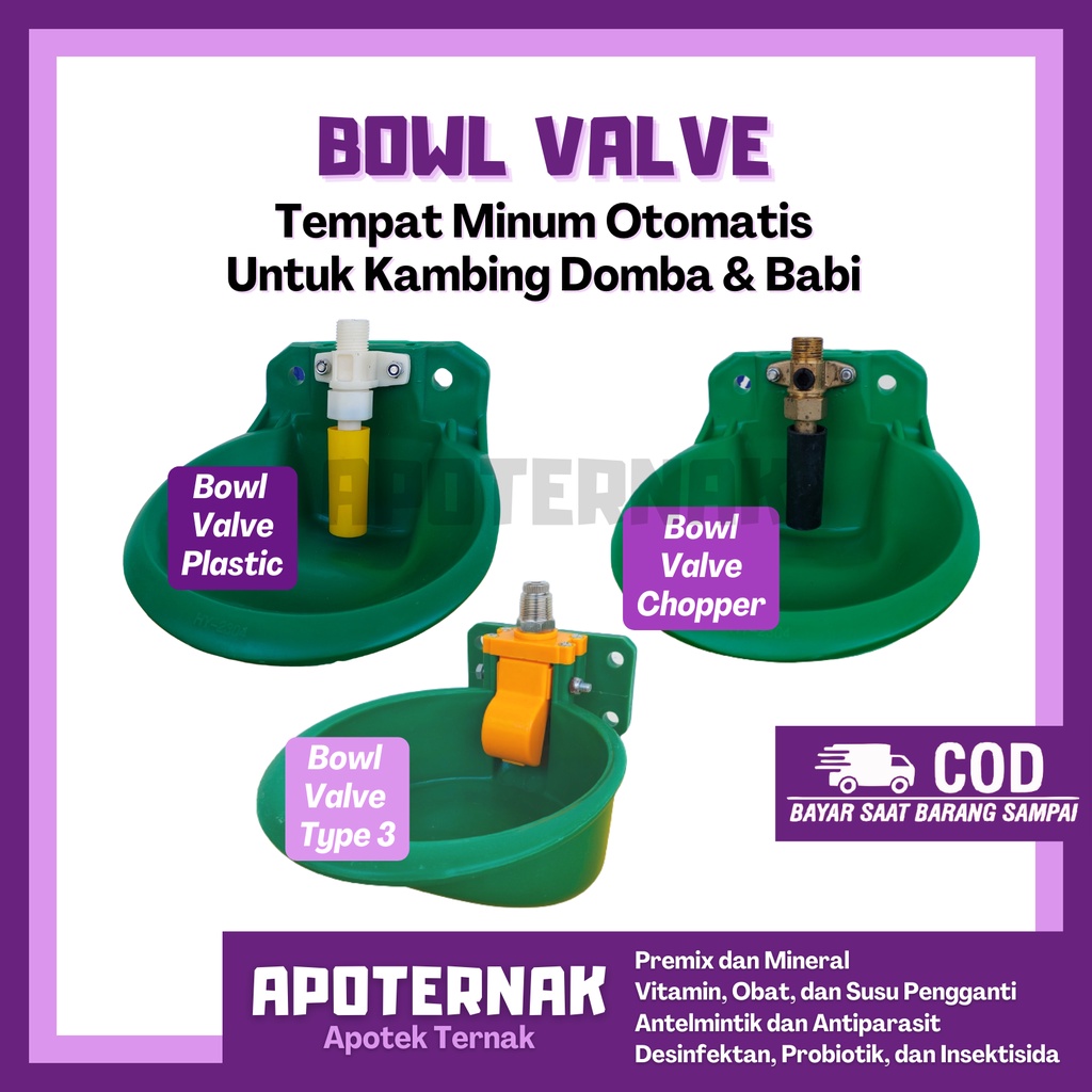 Wadah Minum Ternak Otomatis Isi Air Bahan Stainless dan PVCBOWL VALVE Chopper  Kambing Domba | Apoternak