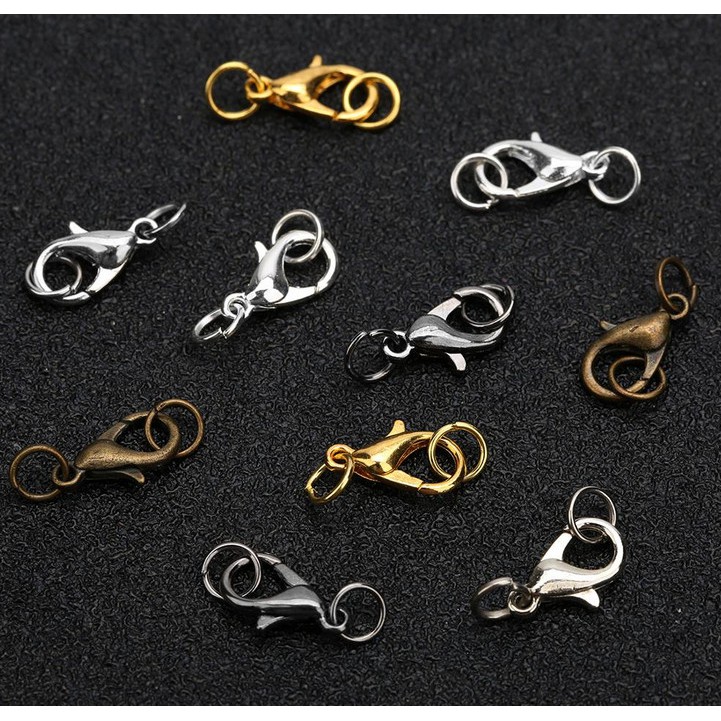 50pcs Kait Lobster 10 12 14mm Bahan Metal Dengan 100PCS Konektor Jump Ring 5MM Untuk Membuat Perhiasan