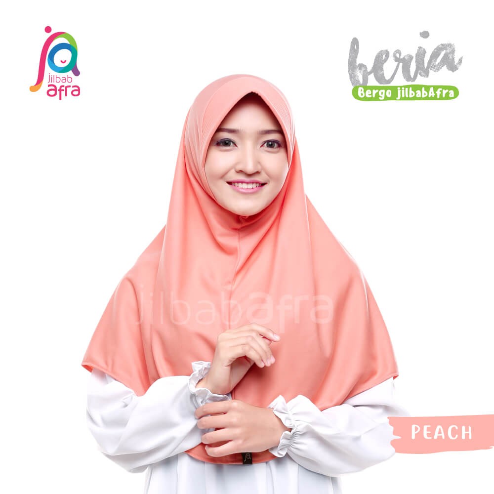 Jilbab Beria Peach - Bergo Jilbab Afra - Hijab Instan Bahan Kaos, Adem &amp; Lembut