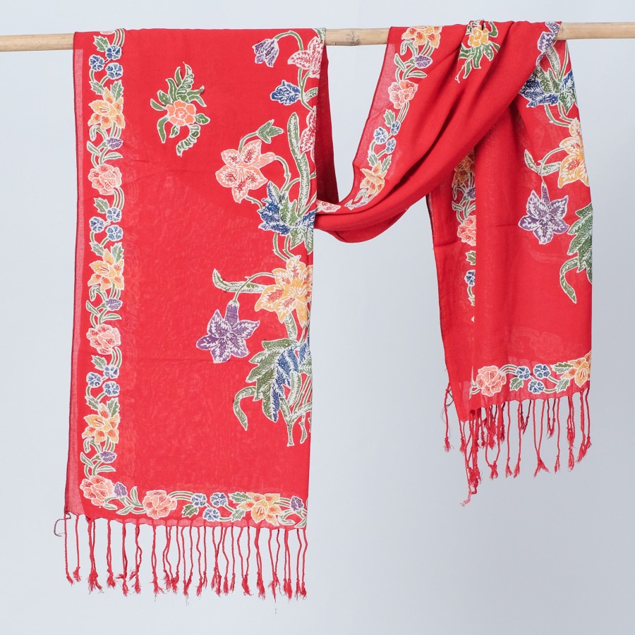 Selendang Batik Encim Pekalongan Meradelima Paris-Merah