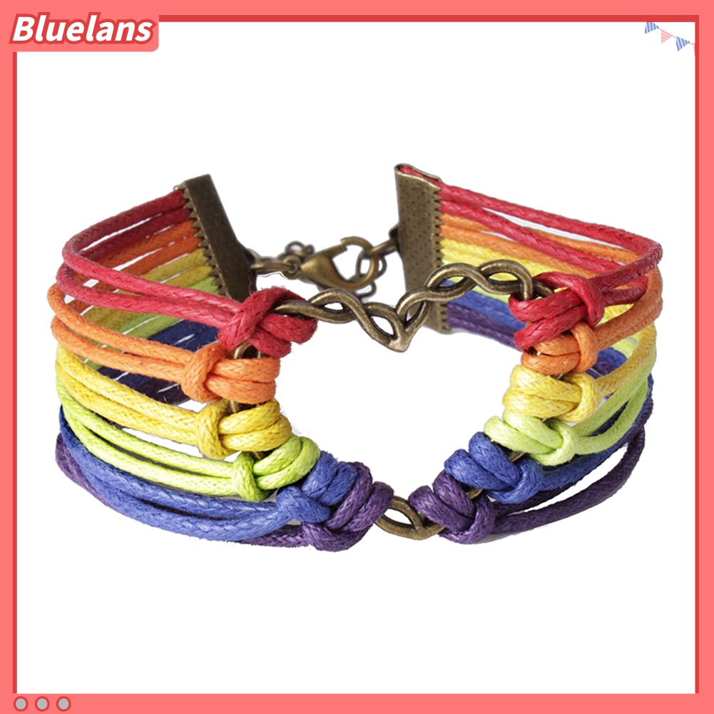 Bluelans Gay Pride Heart Charm Multilayer Rainbow Rope Bracelet Bangle Lesbian Jewelry