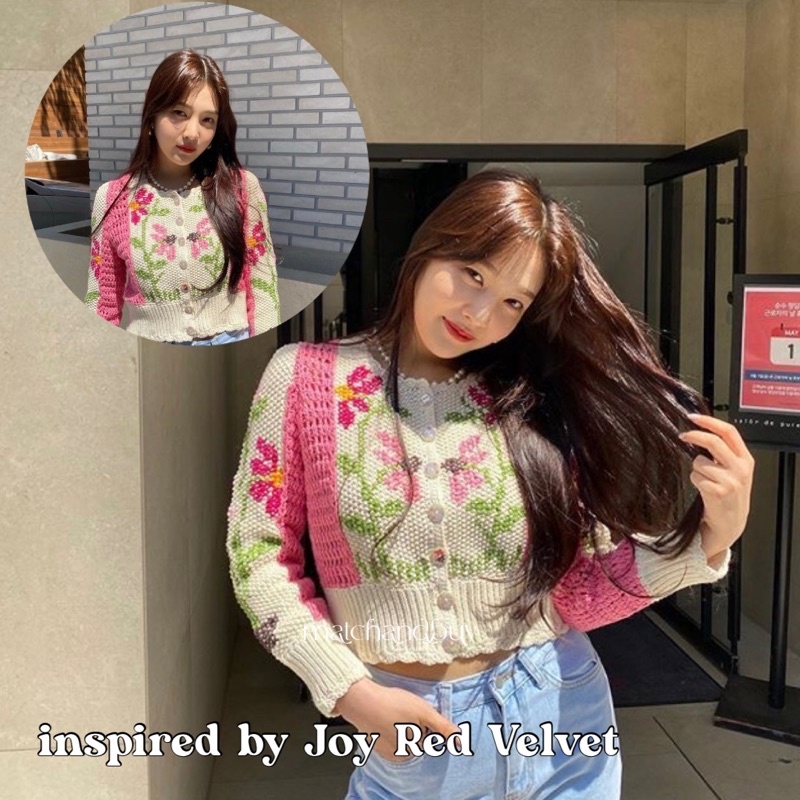 [ready stock] joy floral cardigan | atasan rajut tebal knit gaya korea motif bunga bunga floral