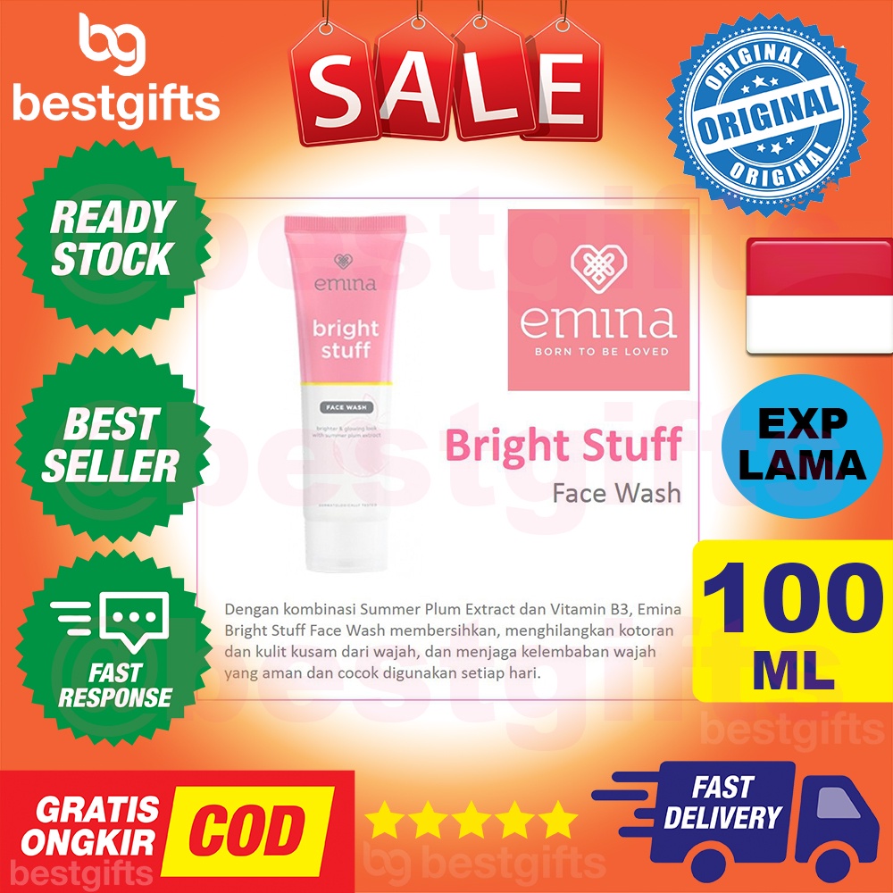 EMINA BRIGHT STUFF FACE WASH BRIGHTER GLOWING LOOK MEMBERSIHKAN KOTORAN SEL KULIT MATI WAJAH 100 ML