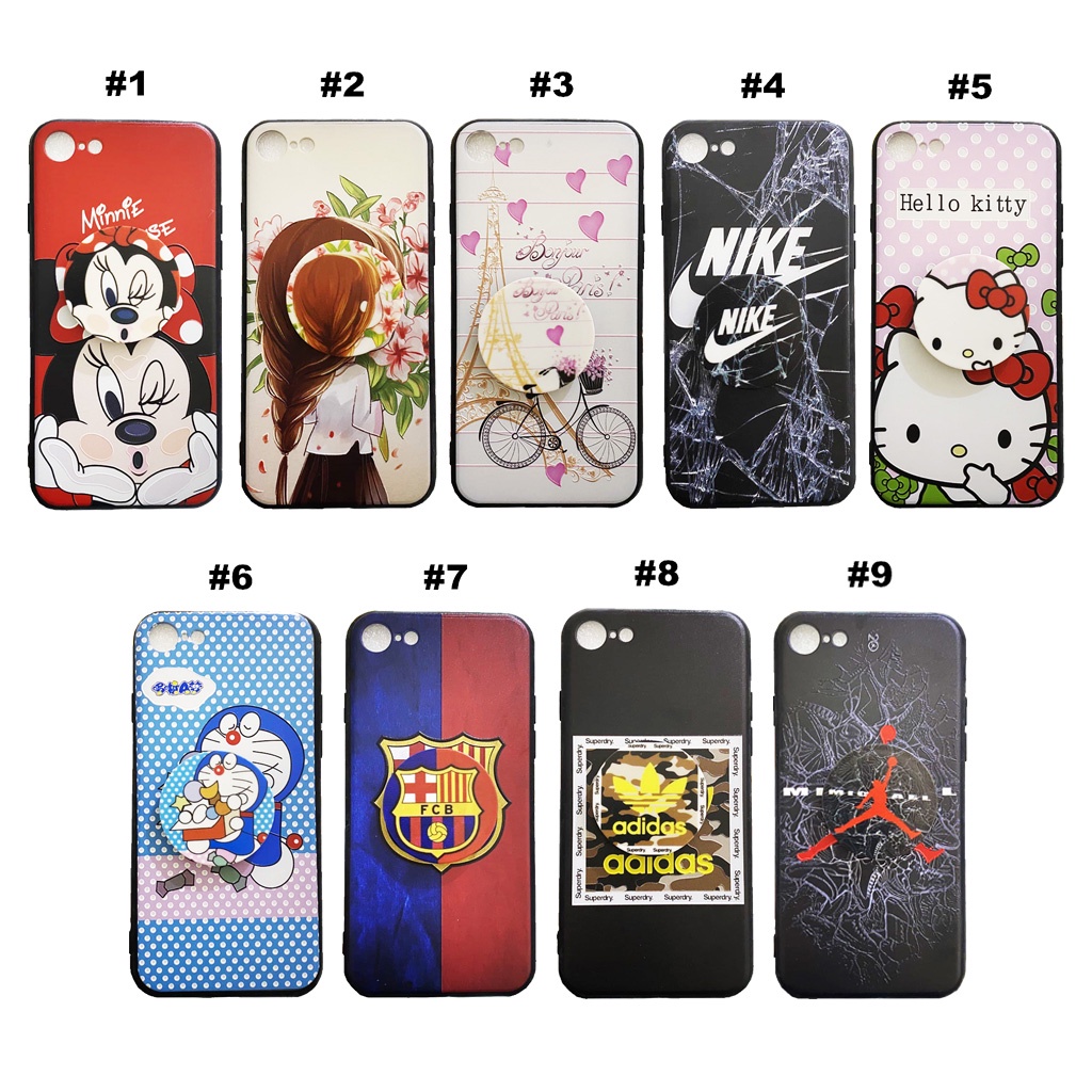 Softcase Hp iPhone 7 7G Fuze Silicon Case Gambar Cartoon Casing Original Soft Case + Pop Socket