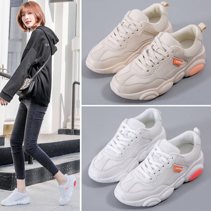 Sepatu Olahraga Wanita terbaru versi Korea 2019 warna Putih Sepatu lari Sneakers Cewek