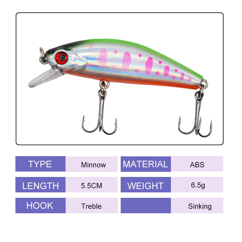 1Pcs Minnow Umpan Pancing Ikan 58mm 6g Dengan Kail Treble Fishing Lure Crankbait Bass Wobbler Memancing Tackle