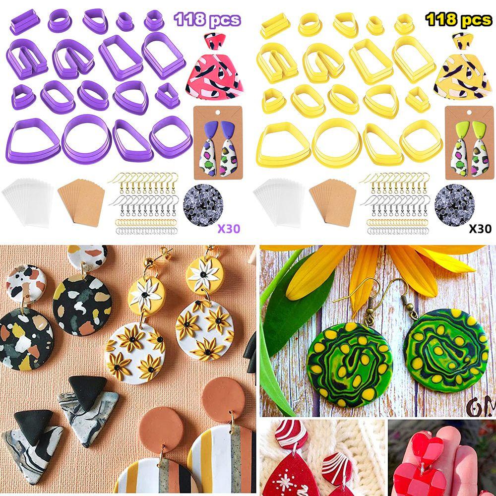 Preva 118pcs Pemotong Tanah Liat Polimer Handmade Kartu Anting Cetakan Kue Plastik