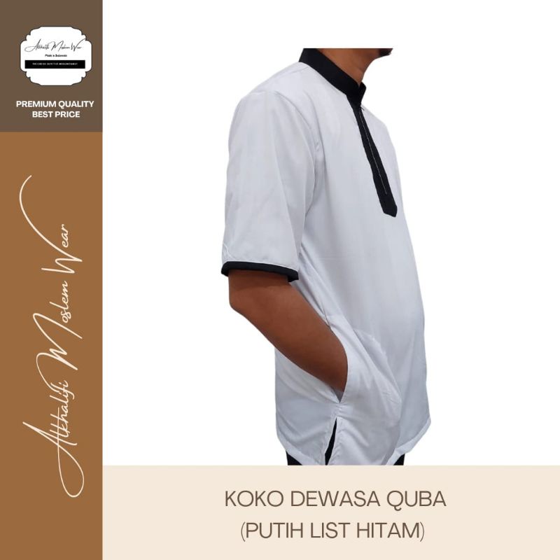 Koko Dewasa Quba by Alkhalifi Moslem Wear - Putih List Hitam