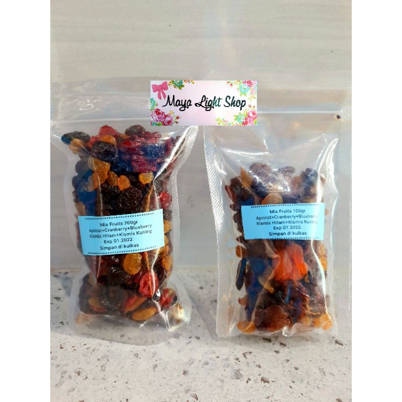 mix fruit dry fruit 200gr buah kering manisan buah kue cemilan sehat diet kismis apricot berry super food mix almond