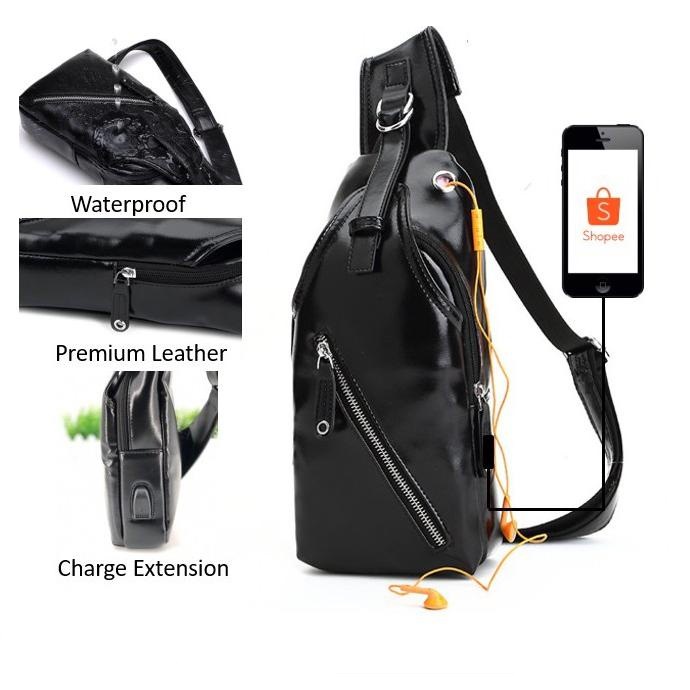 [IMPOR] DOMMO - D1569 TAS SULTAN SELEMPANG PRIA T144/ CHARGE USB PORT + LUBANG HEADSET / TAS PRIA HO87