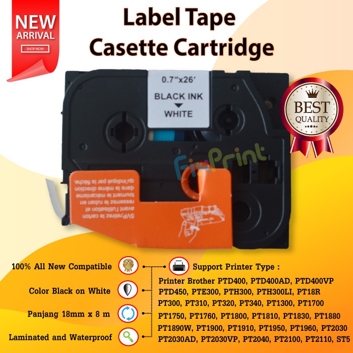 Label Tape TZE-241 TZE241 241 18mm x 8m Black On White Printer Brother