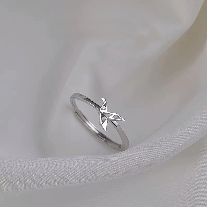 Cincin Model Terbuka Desain Burung Kertas Bangau Gaya Simple Elegan Untuk Perhiasan