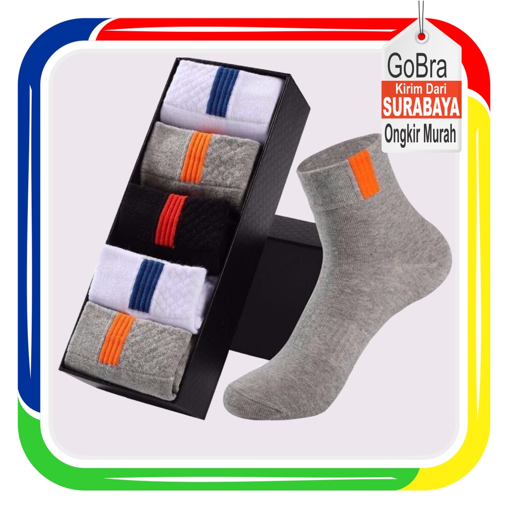 Gobra ♕ KK019 Kaos Kaki (Tanpa Kemasan) Pria Panjang Diatas Mata Kaki Polos Kotak Garis Olahraga Fashion Korea Men Sock Import Murah