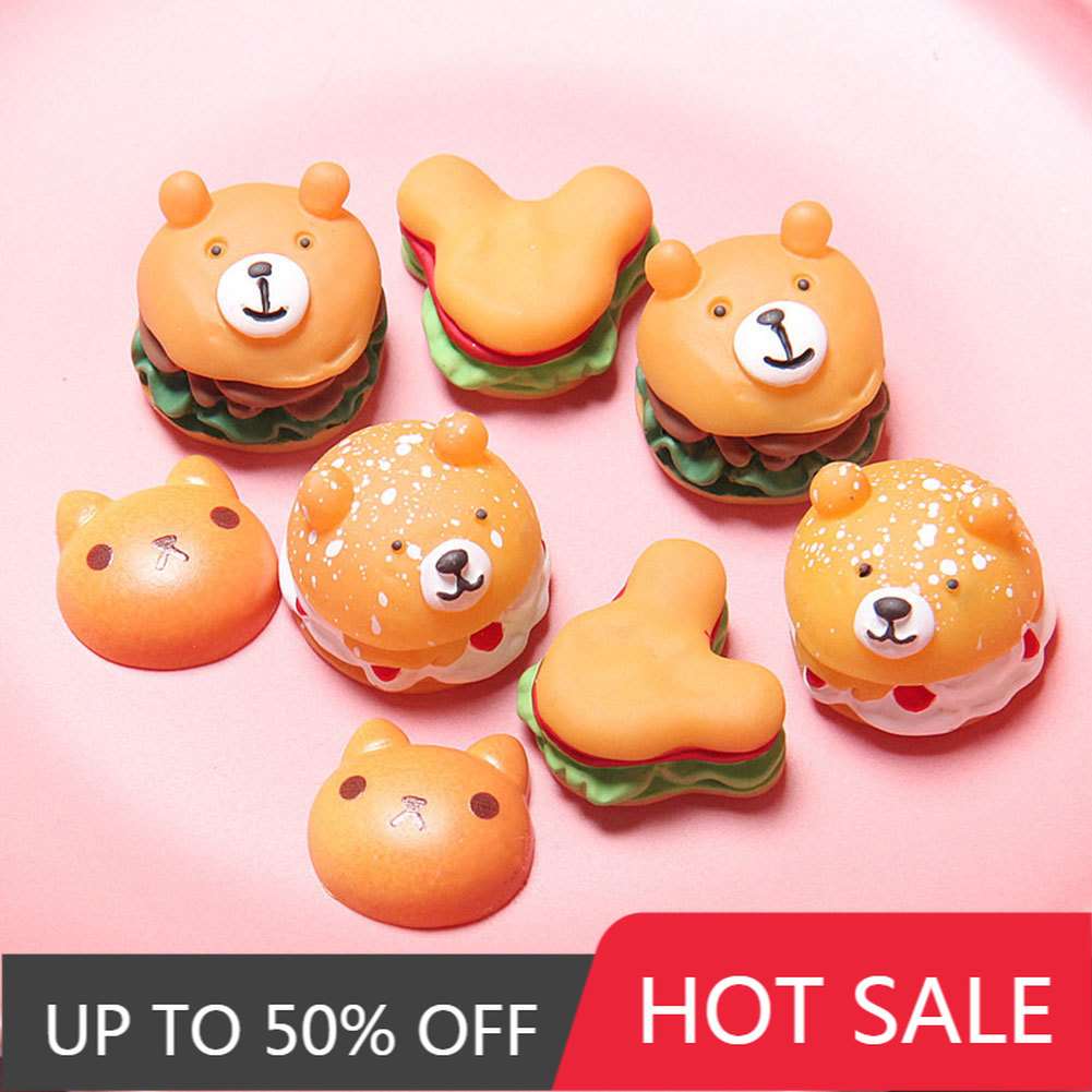 (Tk) Miniatur Burger Bear Bahan Resin Dengan Pita Untuk Dekorasi Rumah Boneka Diy