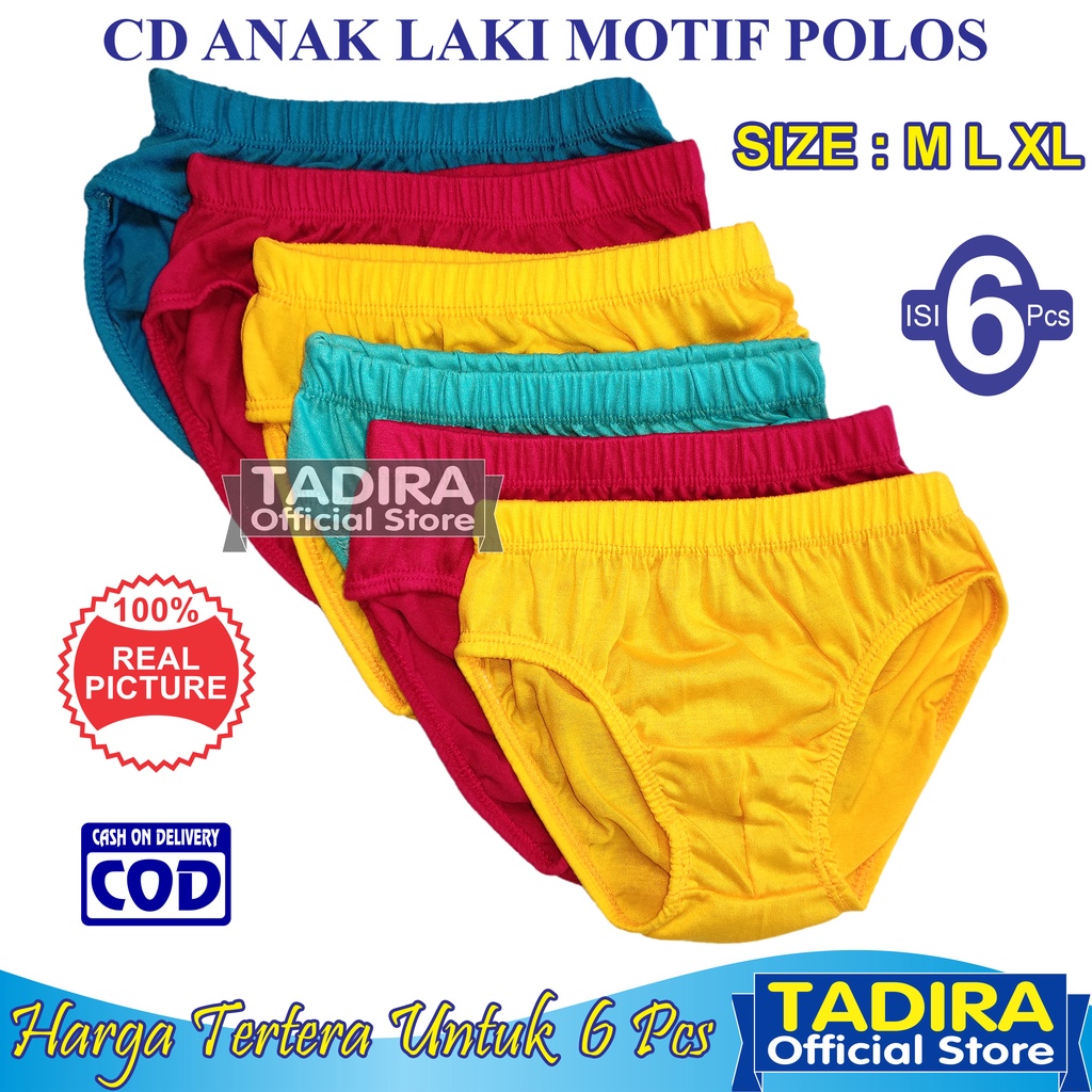 6 Pcs Celana Dalam Anak Laki-Laki Bahan Katun Lembut Motif Polos Multiwarna TADIRA Store