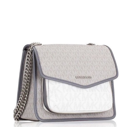 MK Regina Medium Flap Shoulder Sign Grey Multi