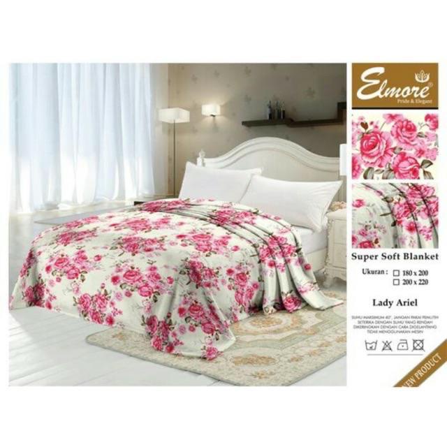 Selimut Dewasa Bulu Flanel Halus Tebal Jumbo Premium Motif Bunga / Floral Merk Elmore Ukuran 180x200 &amp; 200x220