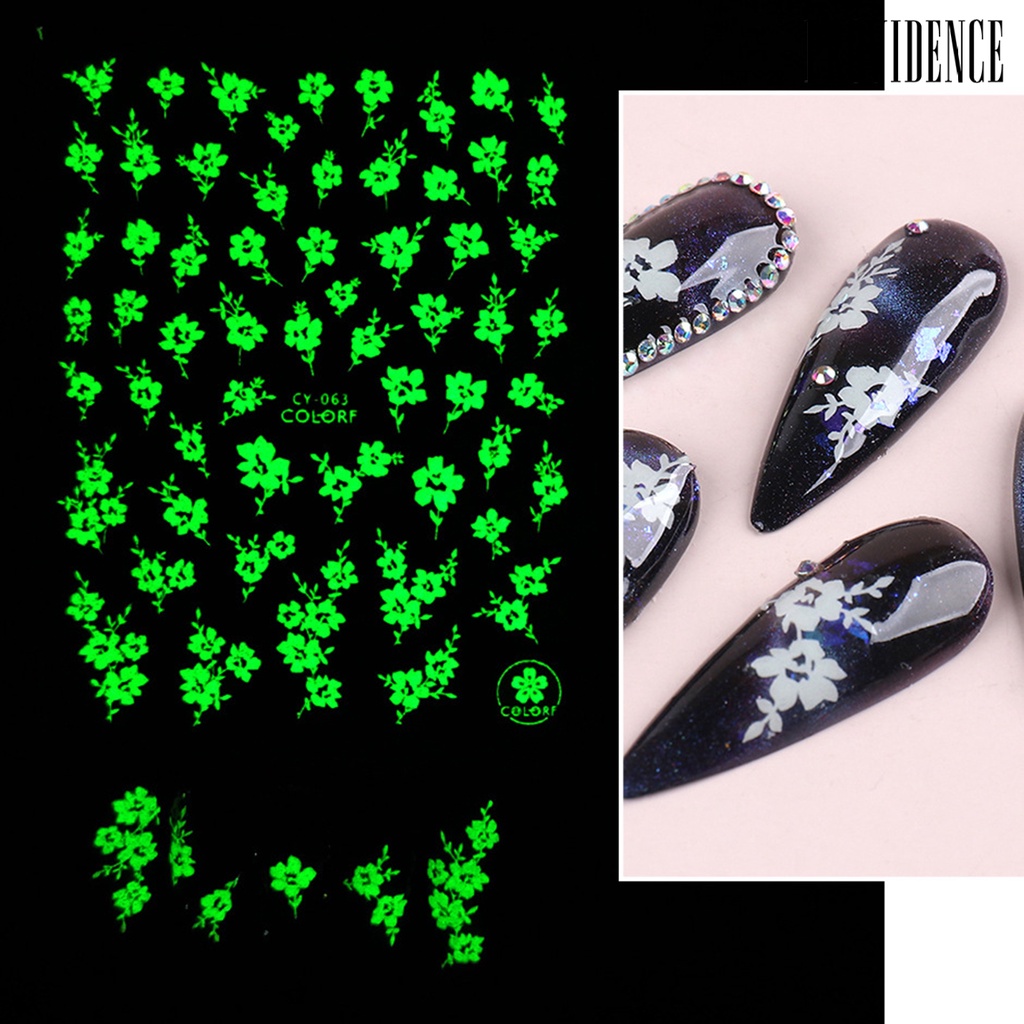 Providence 9pcs / Set Stiker Kuku Motif Kupu-Kupu / Bunga 3d Glow In The Dark Untuk Nail Art Butterfly