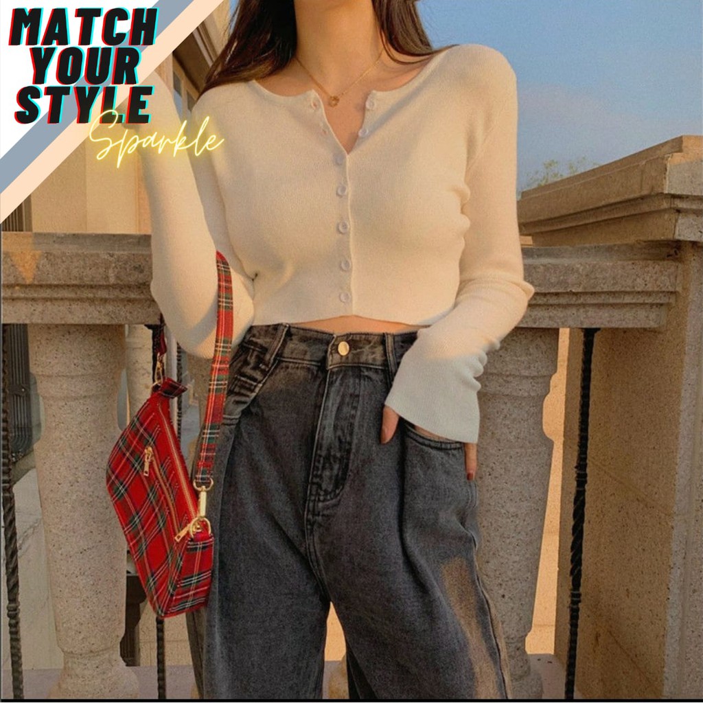 Cardigan Angel Shirt Cropped Knitted High Waist Single-Breasted Long-Sleeved Female Slim Crop Top-5