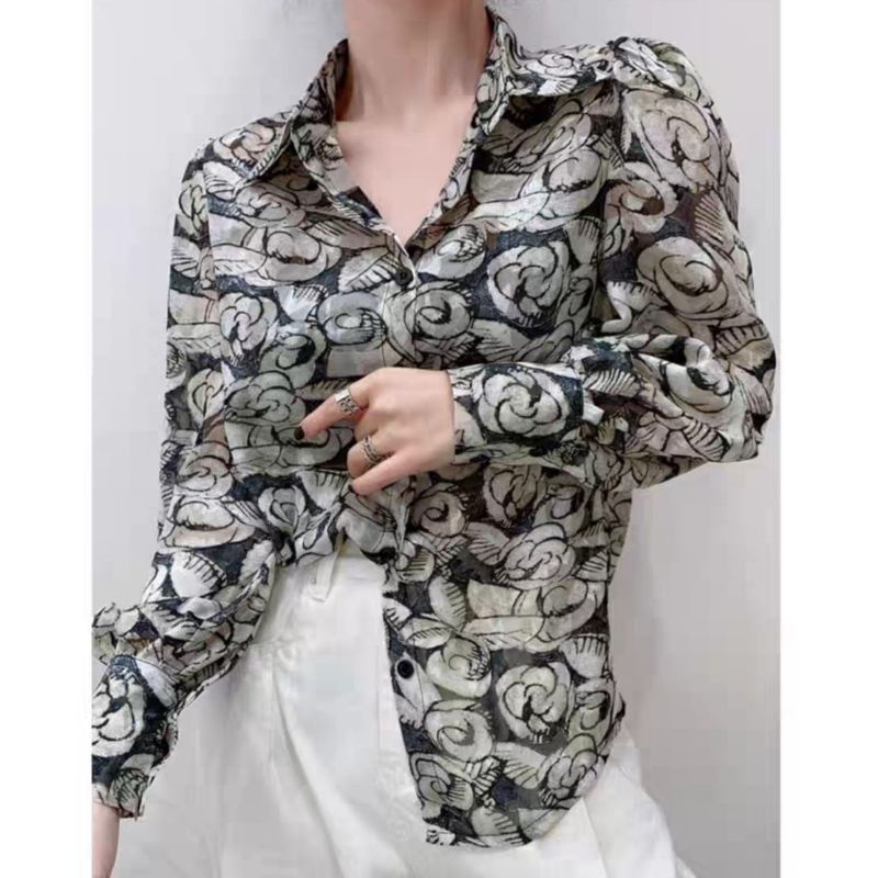 MDLV ~ 8495# Anamarie Printed Shirt Kemeja Korea Kemeja Import Fashion Import