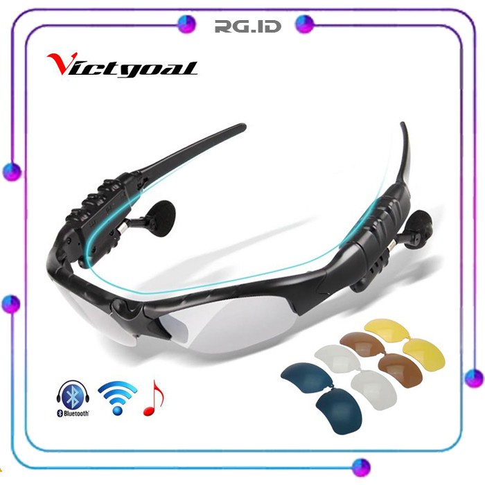 GS8 Kacamata VICTGOAL Polarized Earphone Bluetooth dengan 5 Lensa V9100 - Black