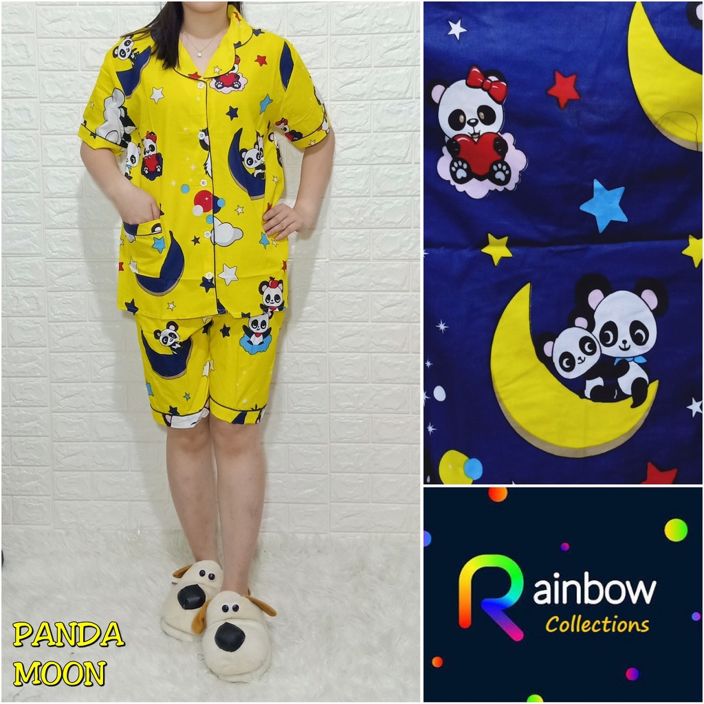 Piyama dewasa HP FIT XL, celana pendek baju pendek, katun jepang,motif POOH TIGER/BUNGAPANDA/KITTY