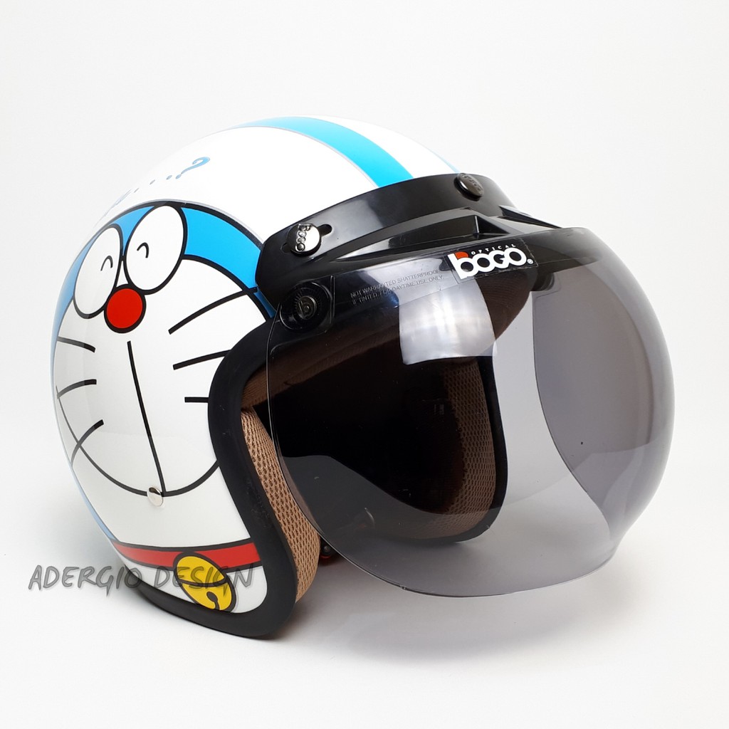  HELM  BOGO Motif  Doraemon Full Cat  Retro Klasik Kaca Bogo 