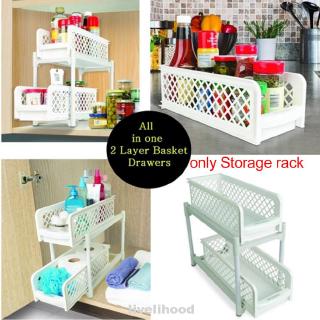 2 Tier Cabinet Basket Organizer Drawer Portable Sliding Kitchen Shelves Bathroom Storage Large Shopee Indonesia