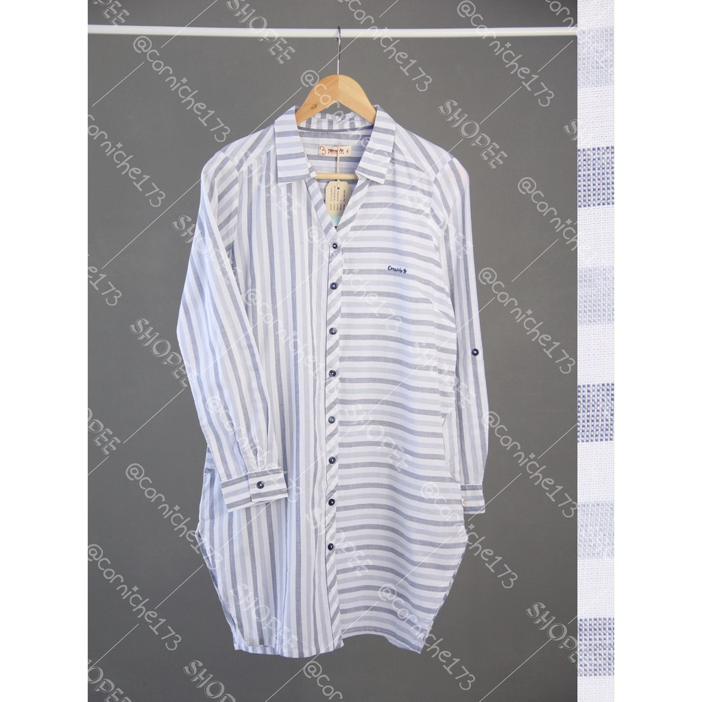 Corniche Vin Long Shirt Putih/Biru - TB231391