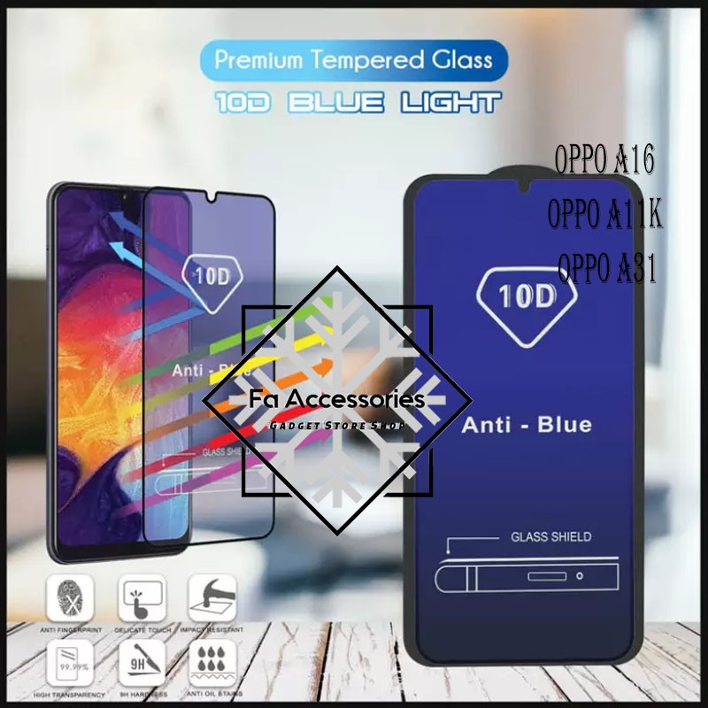 Tempered Glass Bluray Anti Blue Light Full 10D 99D Oppo A16 A16e A17 A77S e A11K A31 Screen Protector