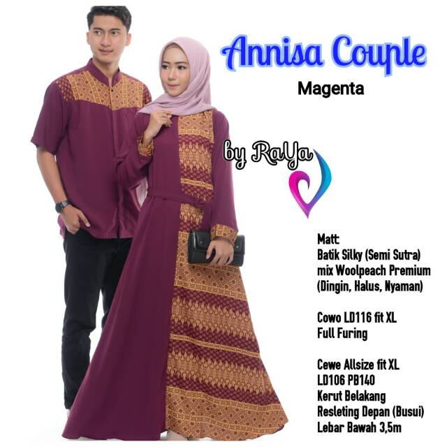 Couple gamis batik baju kemeja pria koko hem cowok ANNISA COUPLE size L XL baju kondangan-2