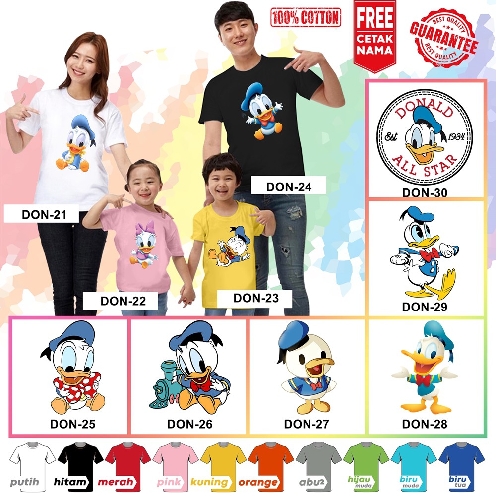 [FREE NAMA!!] Baju Kaos ANAK DAN DEWASA DONALD DUCK BEBEK BANYAK MOTIF