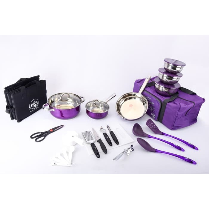 Oxone OX-993 33Pcs Panci Travel Cookware Set - Ungu