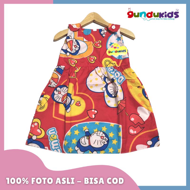 Pilih Motif / Dress kartun anak 1 tahun / bayi 0-12 bulan / kancing bahu catra / daster anak karakter / COD daster / dress karakter kancing 1-2 th / Dress anak bayi murah / lengan kutung / dress bayi perempuan-Doraemon Red