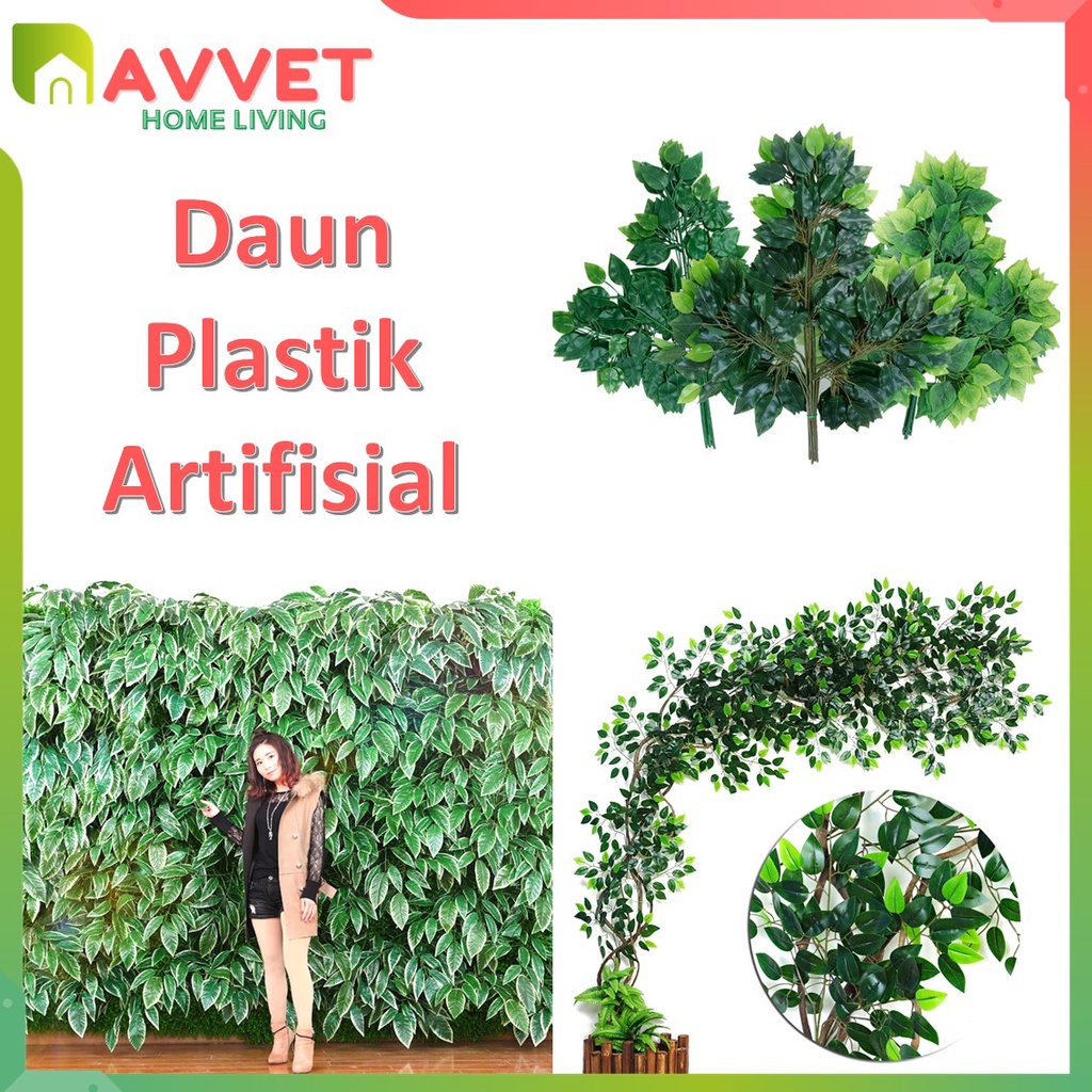 AVVET Daun Anggur Dekorasi Plastik Artifisial Daun Hias Plastik Backdrop Pesta Pernikahan Daun Mangga Imitasi Murah Tanaman Sintetis Dekorasi Ruangan Rumah Kamar Kantor Murah