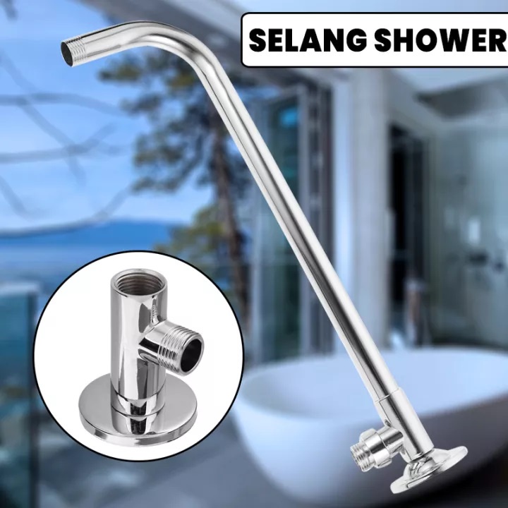 Pipa Gagang Kepala Rain Shower Head Tiang Dinding Tanam Wall Mount Base 1/2 Inch Tanam Tembok Besi B