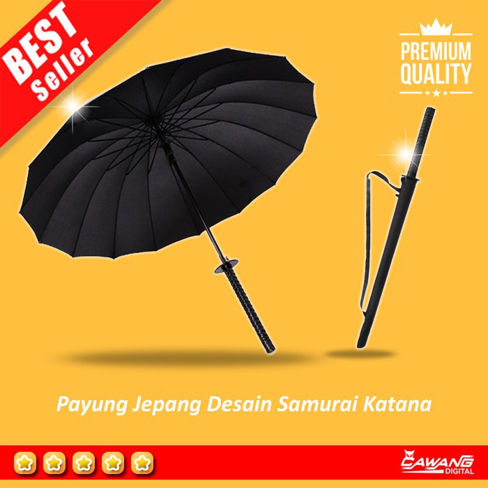 HHYUKIMI Payung Unik Desai Jepang Bentuk Samurai Katana B062 Black payung jepang samurai semi otomatis tahan angin anti uv