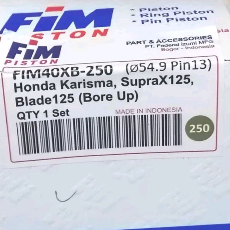 Piston seher kit karisma supra x 125 oversize 250 fim