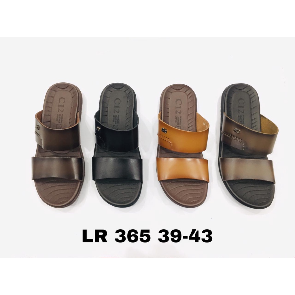 SANDAL PRIA KULIT ORIGINAL ASLI C12 LR 365 / SANDAL SLIDE / HITAM COKELAT TAN