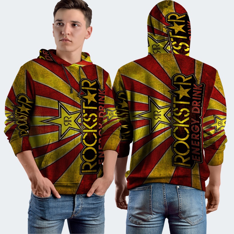Jaket Hoodie Fullprint Rockstar Bahan Polyester Jersey