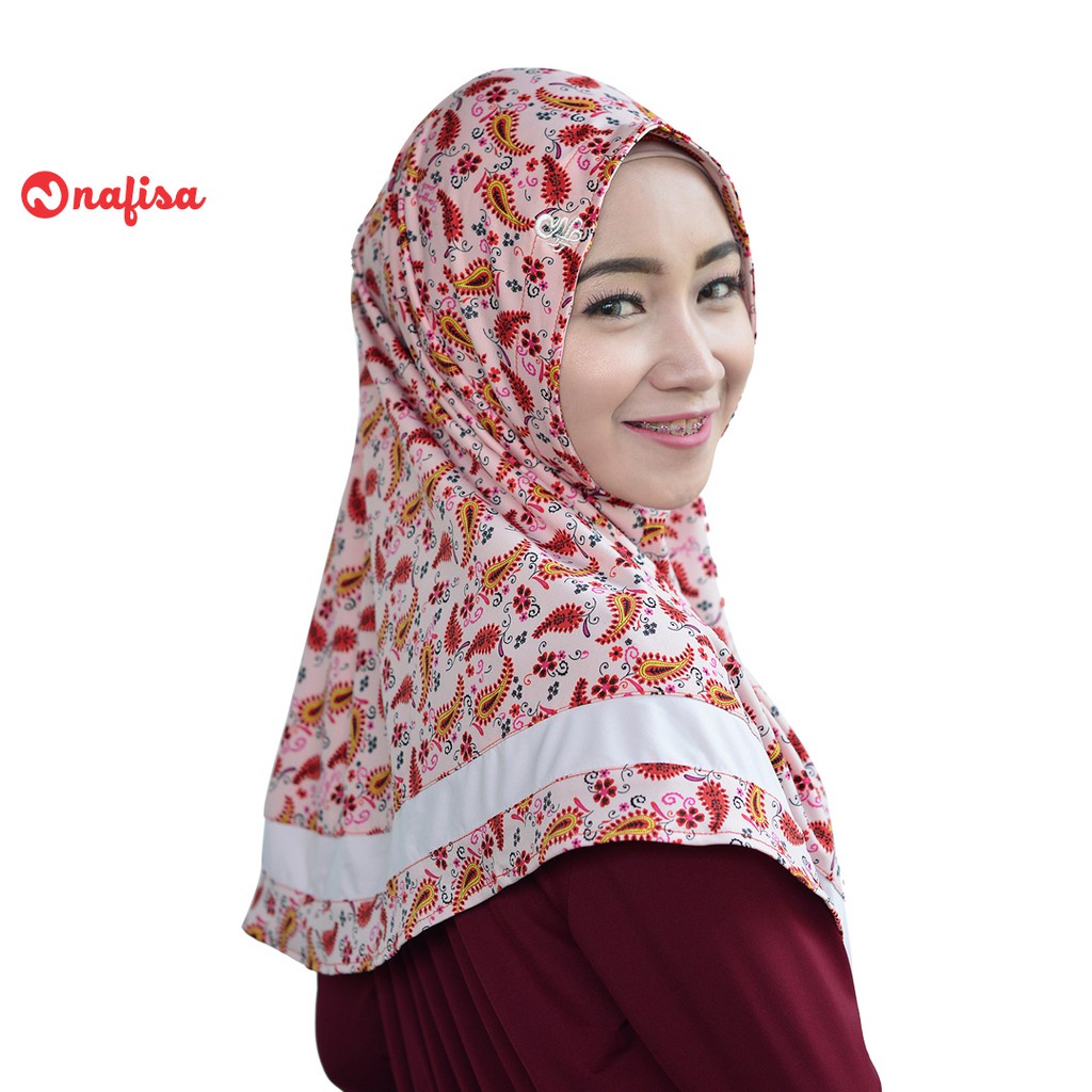 Jilbab Instan Nafisa DORELIA | Hijab Instan Motif Non Pad Kerudung Instan Motif Tanpa Bergo Model Sedang Simple