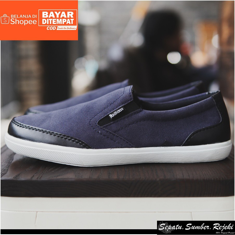 TERMURAH !! Sepatu Pria Adidas Advantage Navy Slop Formal Tanpa Tali Bahan Suede Kasual Santai Kerja