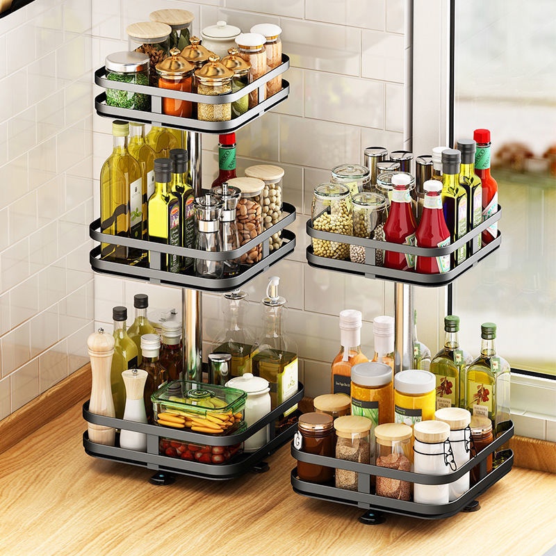 Rak Bumbu Putar Berputar 360 Derajat Rak Bumbu Dapur Stainless Rotate Kitchen Spice Rack Organizer