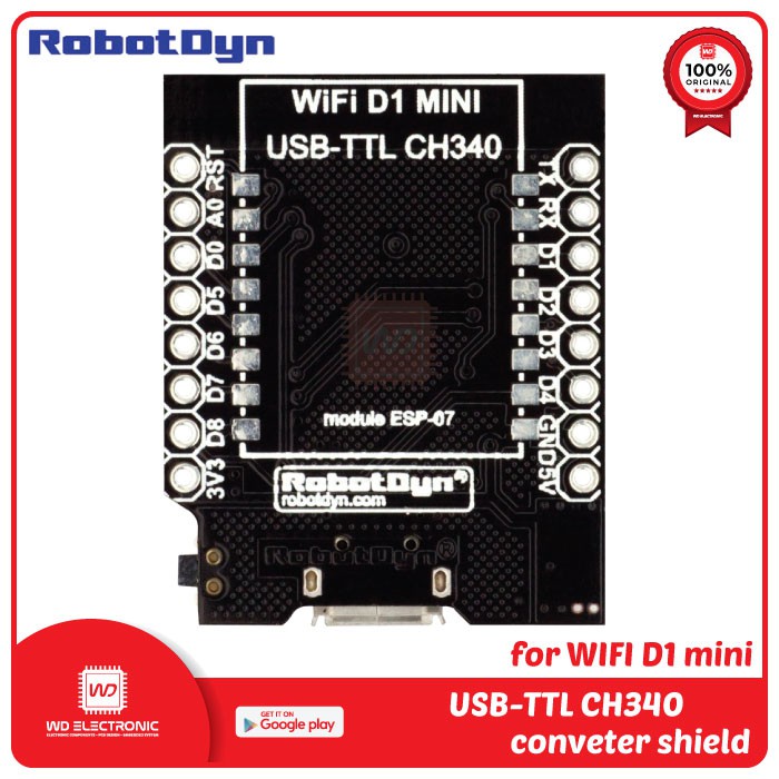 RobotDyn USB TTL CH340 converter shield for WIFI D1 mini like USB TTL Wemos D1 mini