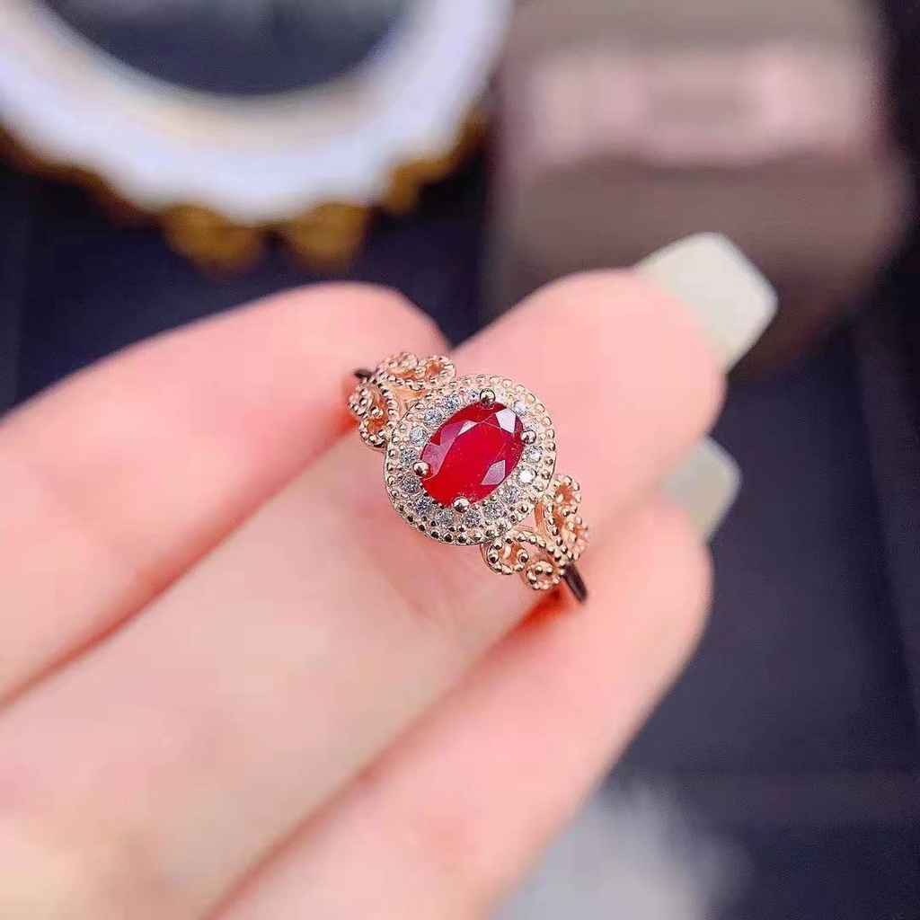 Cincin Berlian Kristal Ruby Rose Gold Bahan Titanium Steel Untuk Wanita