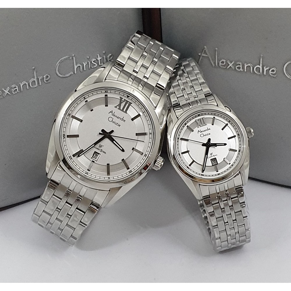 Alexandre Christie Ac 8501 / AC8501 Silver White Jam Tangan Couple (Bisa Beli Satuan)  Original